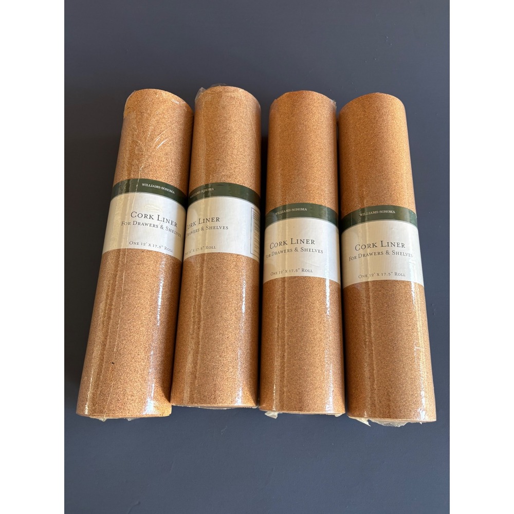 NEW - Williams Sonoma Cork Drawer Shelf Liner 12" x 17.5' Natural | 4 Rolls Rare